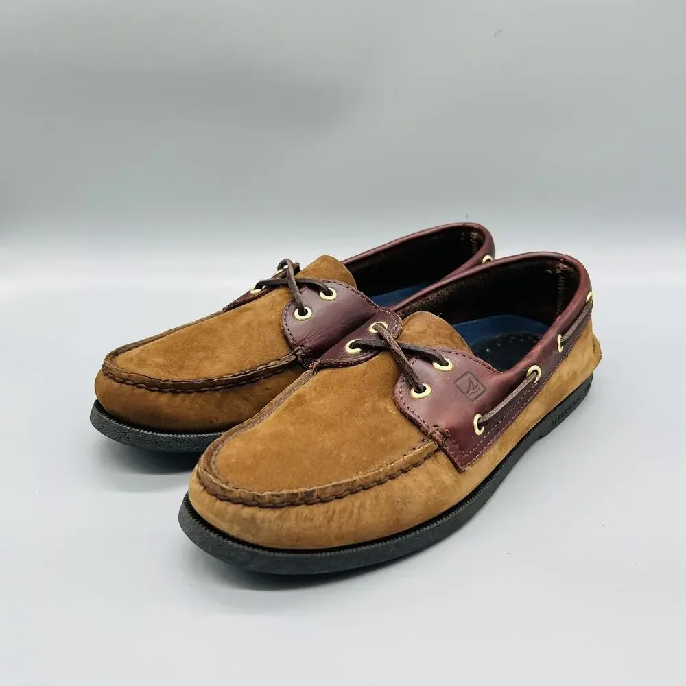 Sperry Shoes Mens 9 Brown Leather Suede Top Sider Boat Moc Toe Casual Comfort